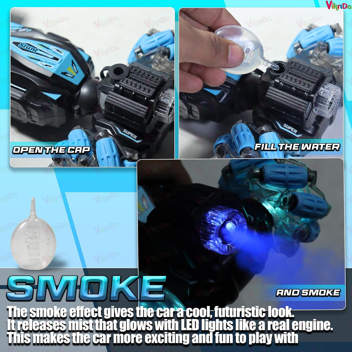 VikriDa Blue LED Gesture Twist Stunt Car for Kids
