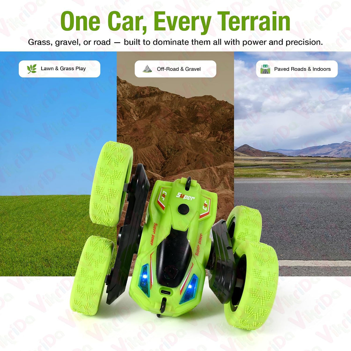 VikriDa Green Smoke 360-Degree Rotating Stunt Car for Kids