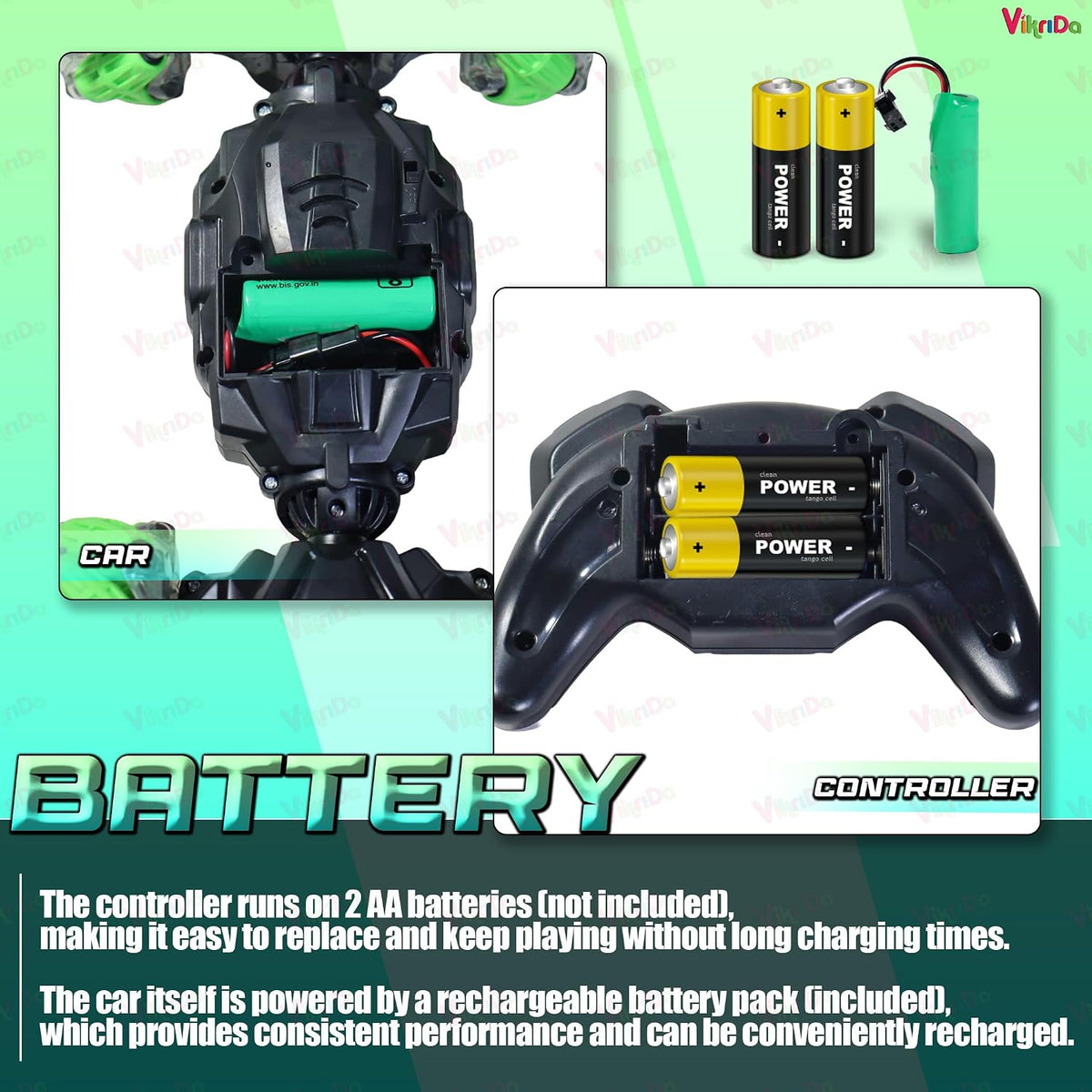 VikriDa Green LED Gesture Twist Stunt Car for Kids