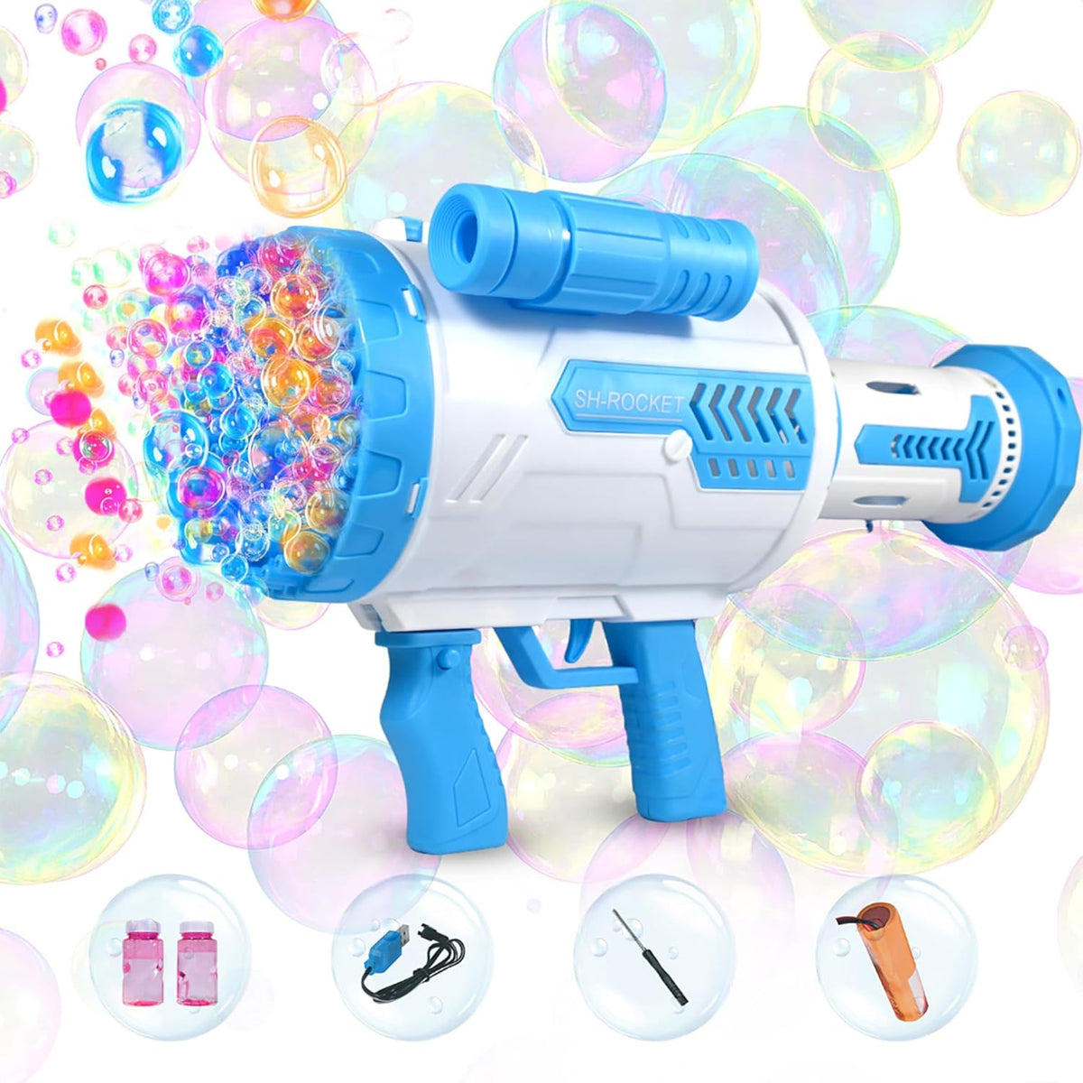 VikriDa 100-Hole Rocket Bubble Blaster Gun Blue