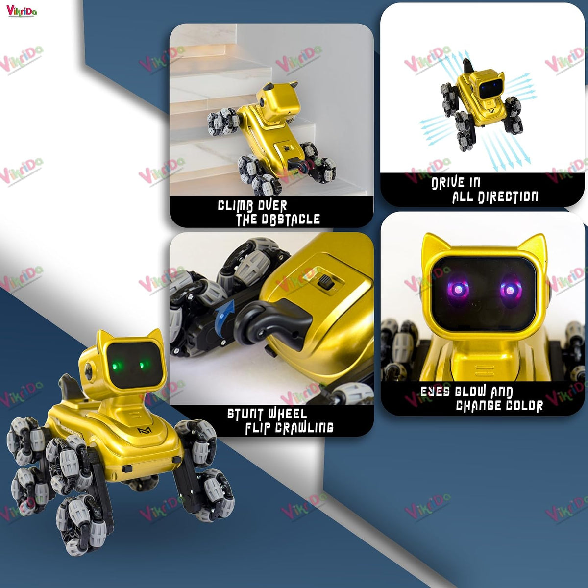 VikriDa Gold CAT Eight-Wheel Robot Car for Kids