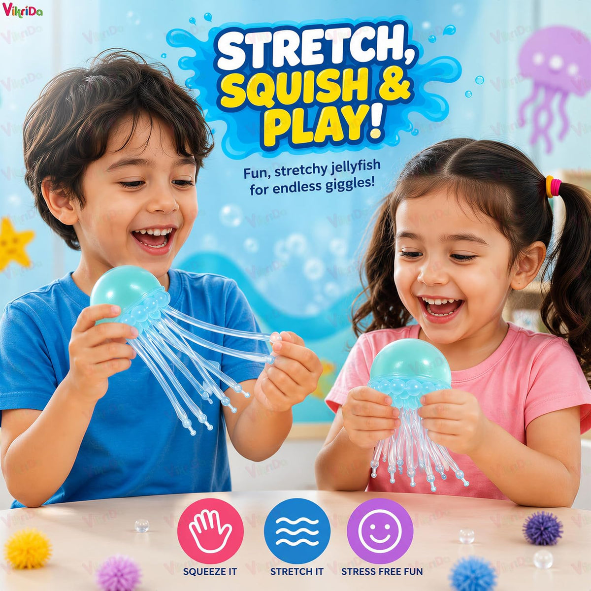 VikriDa 3-Piece Jellyfish Squishy Fidget Toys
