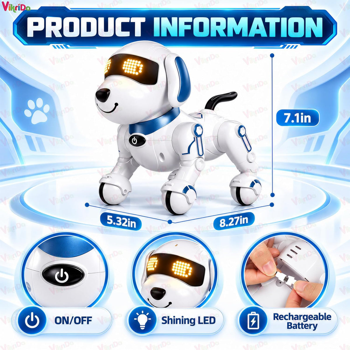 VikriDa Blue Smart Robot Pet Dog with AI for Kids