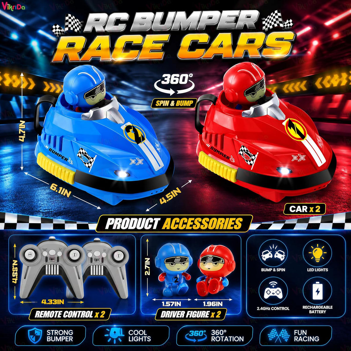 VikriDa RC Bumper Car – Bump and Go Toy Car for Kids