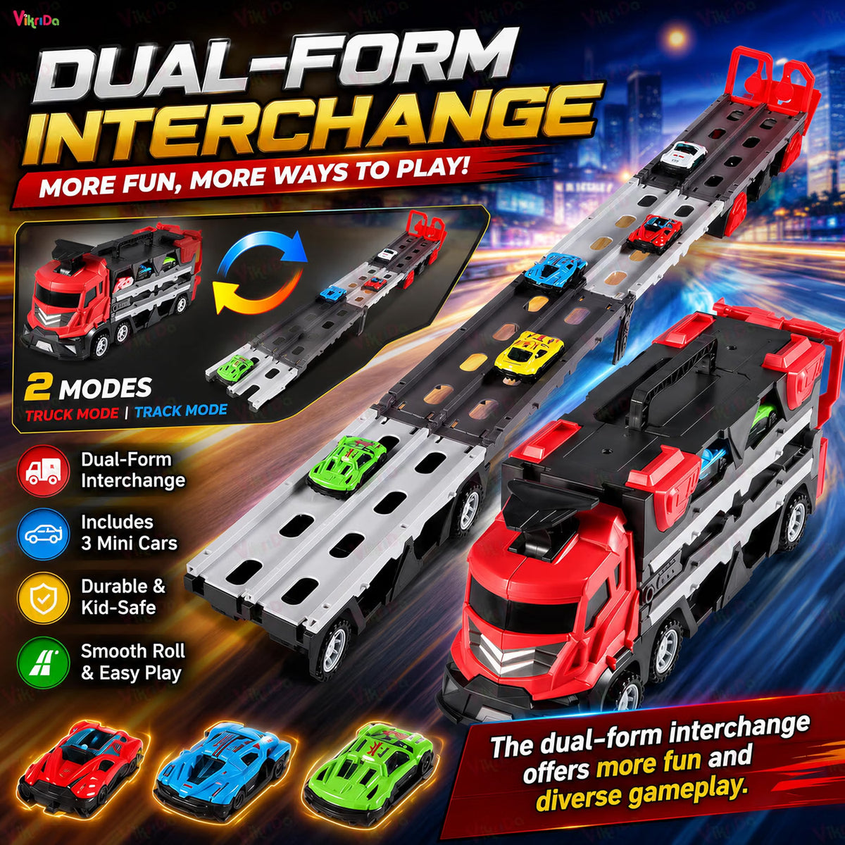 VikriDa Big Hauler Fire Truck Race Set