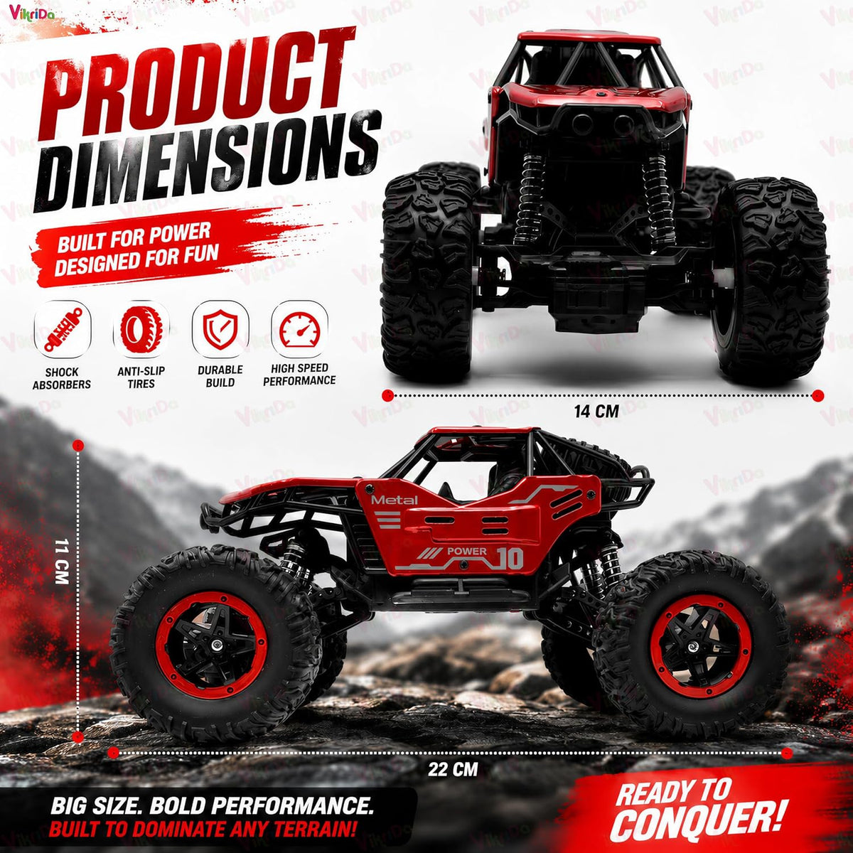 VikriDa Red Smoke Metallic Monster Truck for Kids