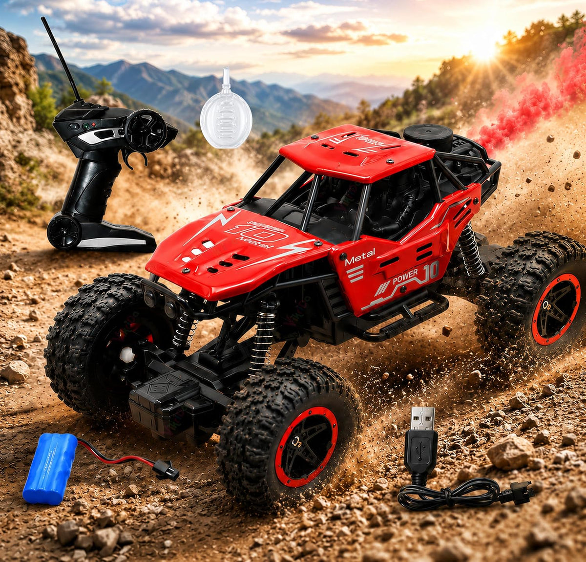 VikriDa Red Smoke Metallic Monster Truck for Kids