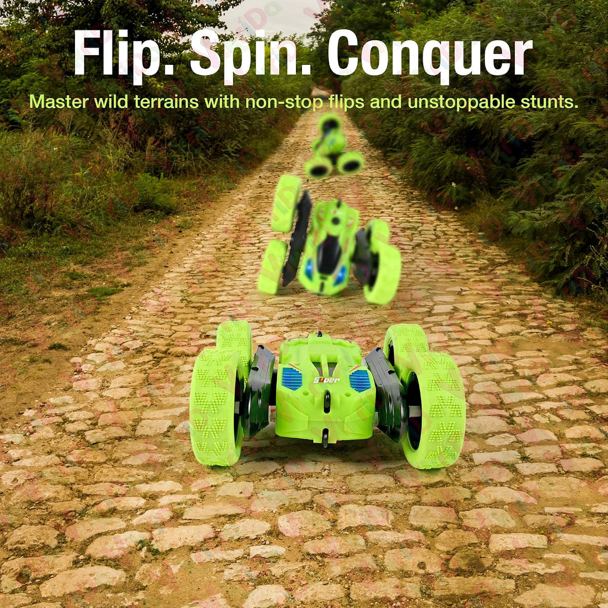 VikriDa Green Smoke 360-Degree Rotating Stunt Car for Kids