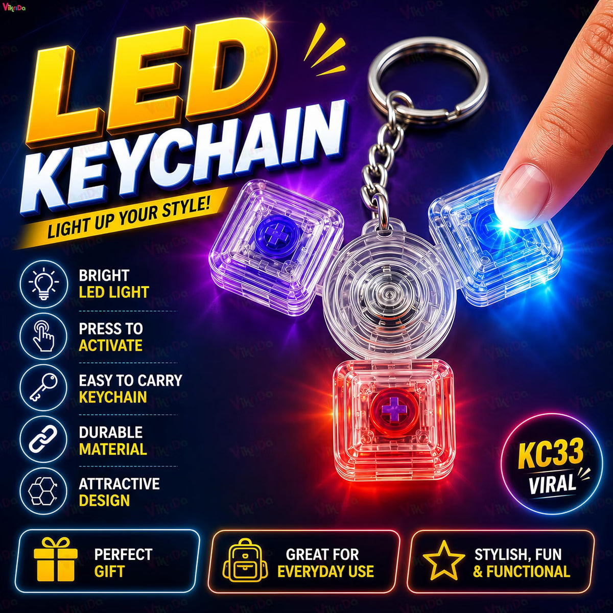 VikriDa 3-Key LED Keyboard Fidget Keychain